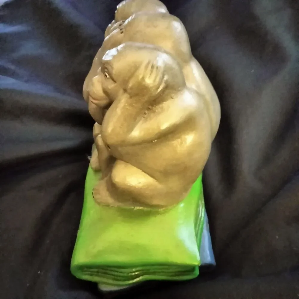 Vintage 1970s Hand Made Chalkware Three Wise Monkeys Books Plaster Figurine Folk